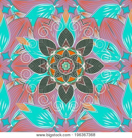 Vintage Decorative Element On A Colorful Background. Invitation With Colored Mandala. Vector Pattern