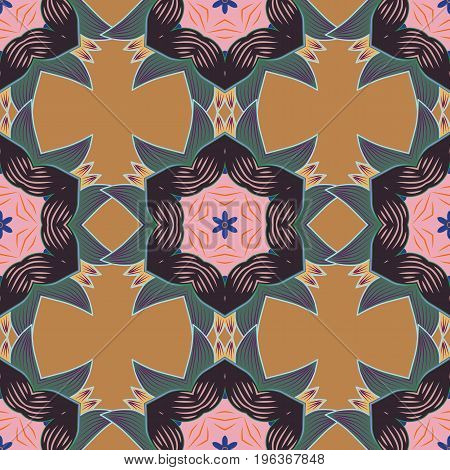 Vector Round Ornament Pattern. Spiritual and ritual symbol of Islam Arabic Indian religions. Geometric circle element in glod colors. Mandala on colorful background.