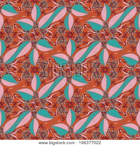 Colour Spring Theme Seamless Pattern Background. Vector Illustration. Flat Leaf Elements Design. Ele