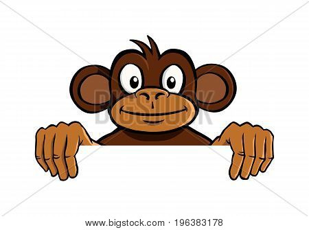 Smiling cartoon monkey holding up an invisible frame