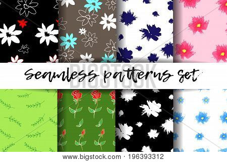 Seamless patterns set. Trendy geometric elements. Modern abstract design. Good for textile fabric. Vector illustration.
