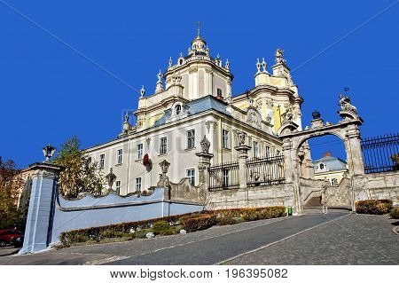Architectural and cultural landmark - Building of St. George's Cathedral in Lviv Ukraine. Was built 1744-1762.