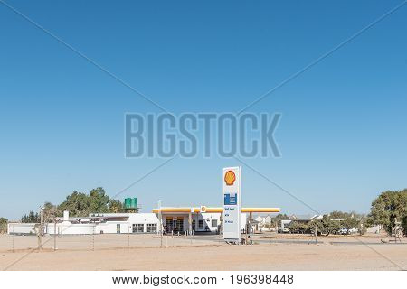 GRUNAU NAMIBIA - JUNE 13 2017: A gas station on the B1 road at Grunau a village in the Karas Region of Namibia