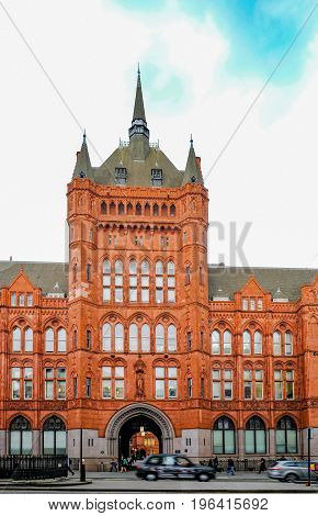 London UK - May 31 2017: Prudential Assurance Building in High Holborn London. Shows entrace to this historic building.