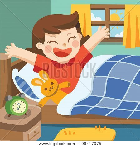Illustration of A Little girl wake up in the morning.