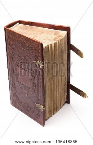 Old Grunge Book With Leather Cover Isolated On White