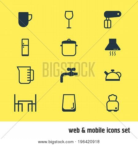 Editable Pack Of Teakettle, Soup Pan, Whisk And Other Elements. Vector Illustration Of 12 Restaurant Icons.