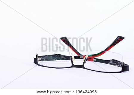 Red - black dioptric glasses isolated on a clean white background.