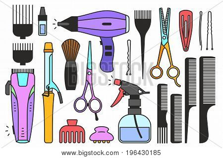 vector collection of isolated colorful barber shop tools icons