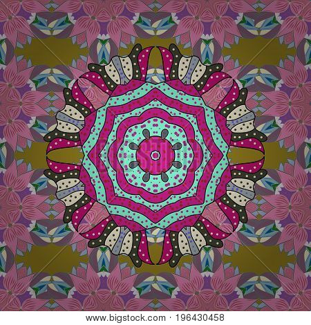 Hand-drawn colored mandala on a colorful background. Vector abstract pattern.