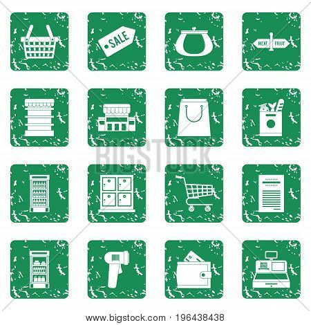 Supermarket icons icons set in grunge style green isolated vector illustration