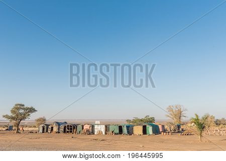 KEETMANSHOOP NAMIBIA - JUNE 13 2017: Wood carving stalls outside Keetmanshoop next to the B1-road to Mariental