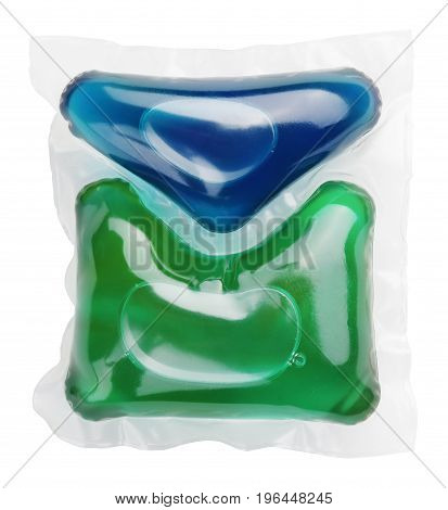 Washing gel capsule pod with laundry detergent isolated on white background with clipping path