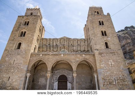 Cefalu cathedral - Medieval Norman Cathedral-Basilica of Cefalu (Duomo di Cefalu ) dating from 1131 is a Roman Catholic church in Cefalu Sicily Italy