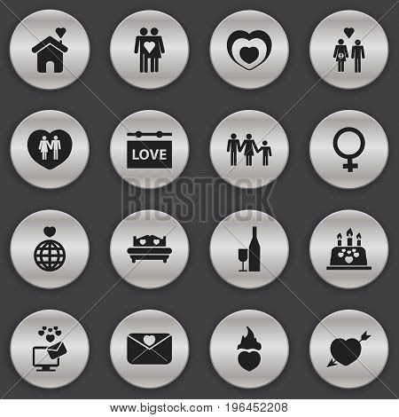 Set Of 16 Editable Heart Icons. Includes Symbols Such As Heartbeat, Affection Letter, Home And More