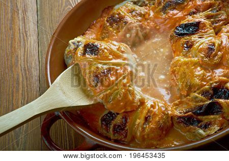Kaalikaaryleet - Finnish stuffed cabbage. close up meal