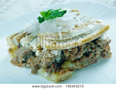 Pastelon - Plantain and Beef Casserole made in Dominican Republic and Puerto Rico. version of lasagna or casserole