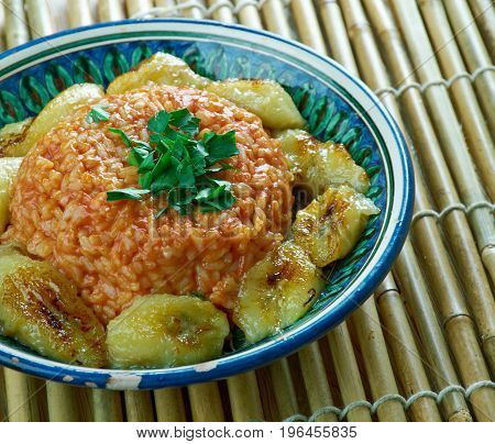 jollof rice with fried plantains Nigerian cuisine