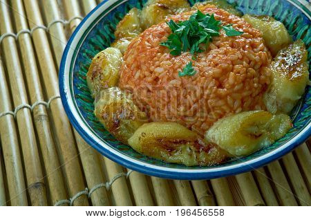 jollof rice with fried plantains Nigerian cuisine