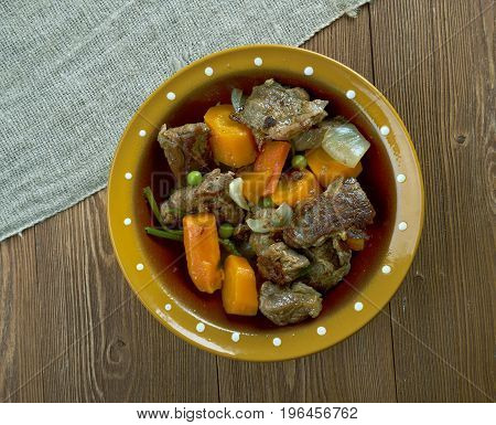 Crock pot Beef Stew.Canadian cuisine. close up meal