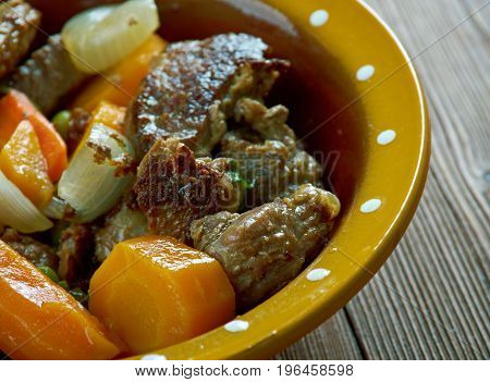 Crock pot Beef Stew.Canadian cuisine close up meal