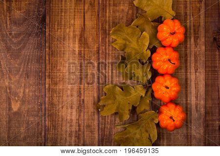 A Close Up Of Several Small Pumpkins Lined Up In A Row On Rustic Old Wooden Boards Against Medium Br