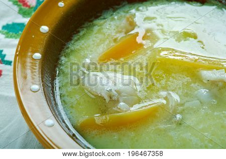 klippfisk - Scandinavian Codfish soup. close up