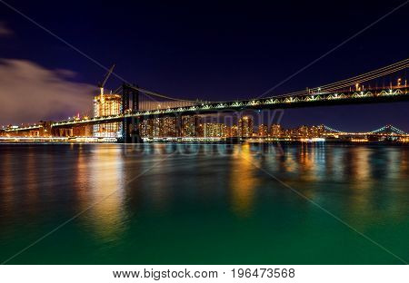 Williamsburg Bridge By Night, Spanning The East River