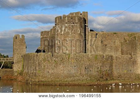 external walls and towers of Caerphilly Castle, Wales