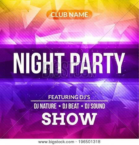 Night Dance Party Poster concert Background Template. Vector DJ Club music poster flyer