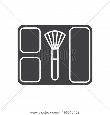 Blusher glyph icon. Silhouette symbol. Blusher box with brush. Negative space. Vector isolated illustration
