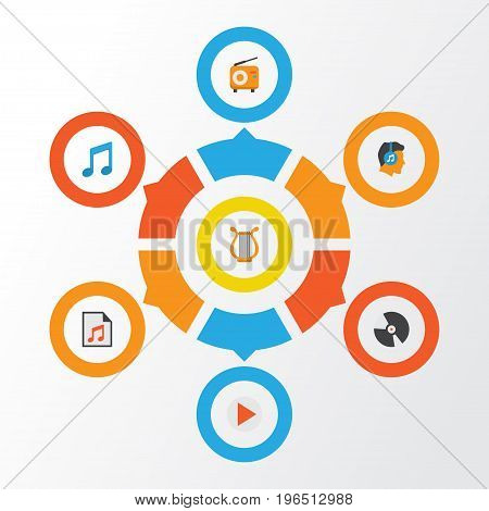 Audio Flat Icons Set. Collection Of Male, Sonata, Button And Other Elements