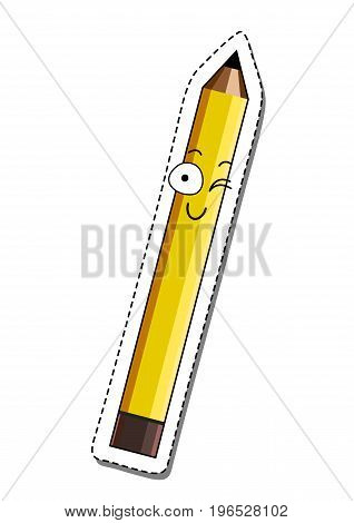Winking Funny Cartoon Pencil. Office and School Supplies Vector Illustration.