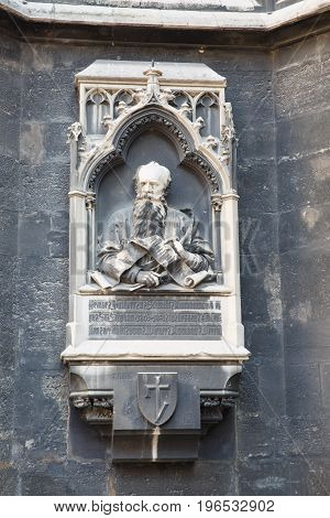 Memorial Plaque Of Friedrich Von Schmidt On The Tower Of Cathedral Of Saint Stephen In Vienna Austri
