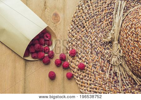 Summer Holiday, Vacation, Relaxation Concept. Raspberries, Straw Hat, Smartphone, Sunglasses From Ab
