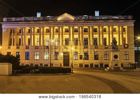 The front facade of the building a public library to them. Raczynski in Poznan
