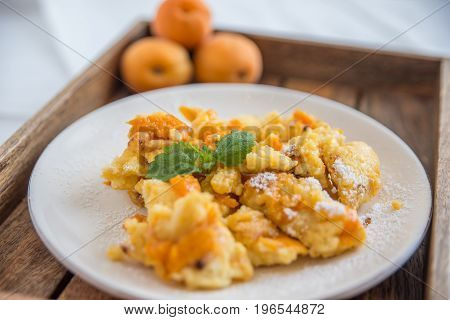 Home made Traditional austrian kaiserschmarrn with apricots