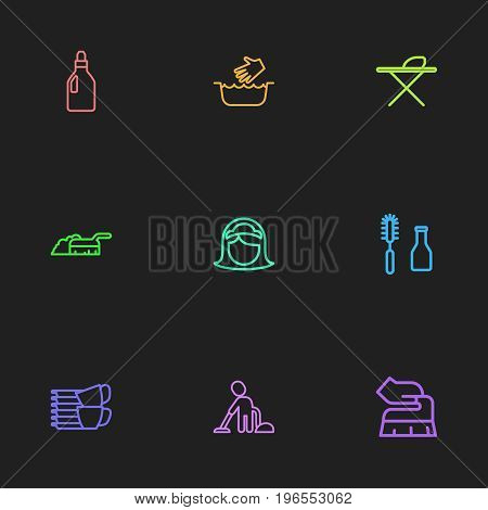 Set Of 9 Editable Cleanup Outline Icons. Includes Symbols Such As Scrub, Maid, Washing Liquid And More