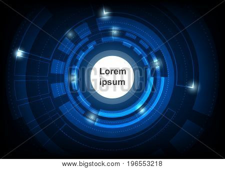 Digital abstract technology circuit board design background. Blue tech background with shining abstract objects communication concept.