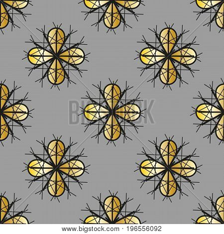 Seamless pattern with gold petals on a gray background.