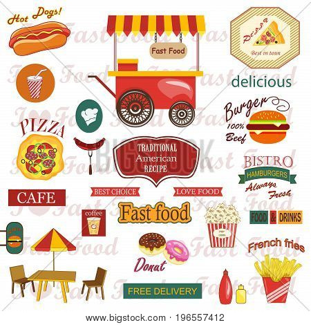 Set of food and drink labels, icons