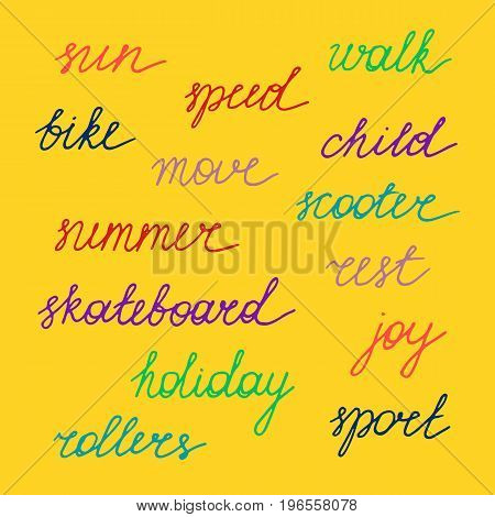 Lettering. Color summer words. Handwritten. Vector illustration