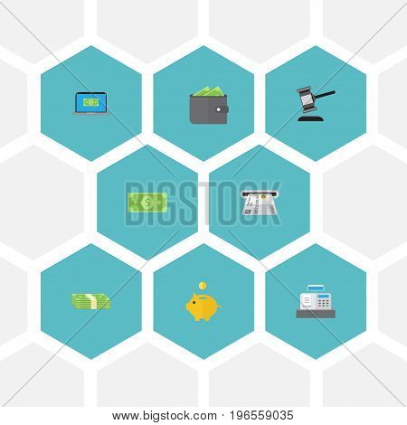 Flat Icons Computer, Cash Stack, Till And Other Vector Elements