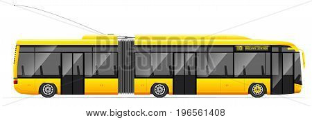 Large Articulated Trolleybus. Yellow With Modern Design. Side View. Translucent Windows.