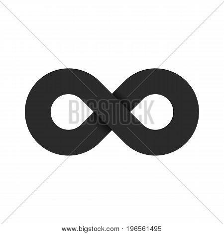 The symbol of infinity of black color is isolated on a white background. Flat 3d style. Soft shadows. The eternal way. Vector illustration