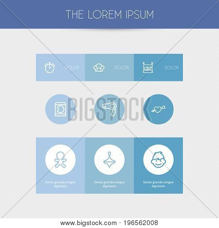 Set Of 9 Editable Kin Outline Icons. Includes Symbols Such As Laundress, Dryer, Wizard And More