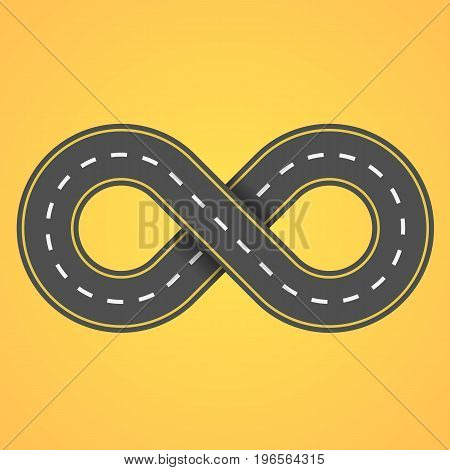 Road infinity on an orange background background. The road from the eight. The carriageway. Vector illustration
