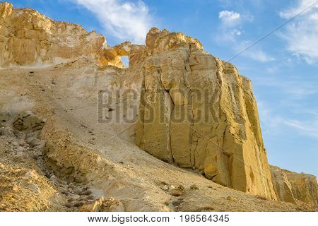 Beautiful mountain sierra in desert canyon Boszhira in Ustyurt plateau, Kazakhstan