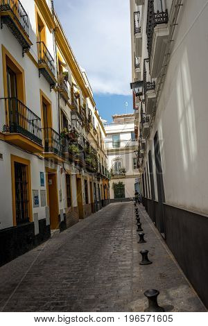 An empty street in the city of Sevile Spain Europe