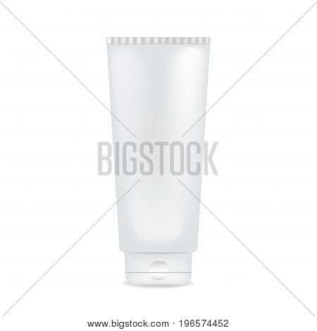 White glossy plastic tube for medicine or cosmetics - cream, gel, skin care, toothpaste. Realistic packaging mockup template. Side view. Vector illustration